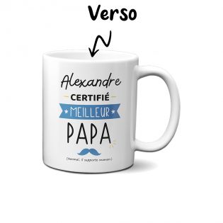 Mug Certifié Meilleur Papa - Cadeau Anniversaire ou Noël pour super père - Imprimé en France