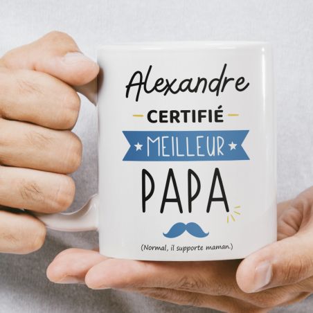 Mug Certifié Meilleur Papa - Cadeau Anniversaire ou Noël pour super père - Imprimé en France