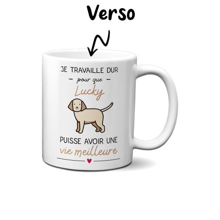 Mug Je travaille pour mon Chien Personnalisable - Cadeau Anniversaire ou Noël pour Passionné de chiens