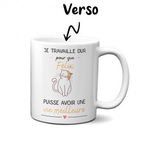 Mug Je travaille pour mon ChatPersonnalisable - Cadeau Anniversaire ou Noël pour Fan de Chats 