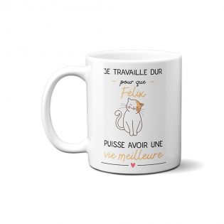 Mug Je travaille pour mon ChatPersonnalisable - Cadeau Anniversaire ou Noël pour Fan de Chats 