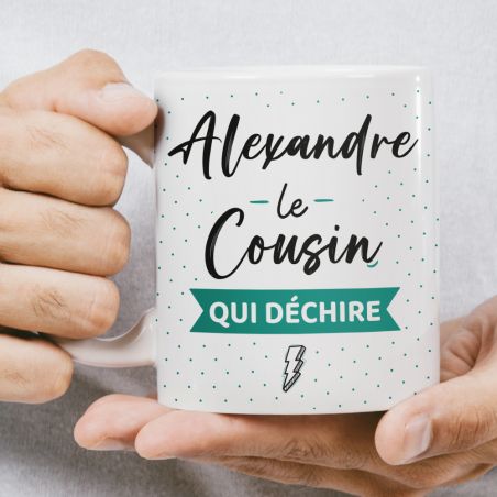 Mug Cousin qui Déchire Personnalisable - Tasse cadeau Anniversaire ou Noël