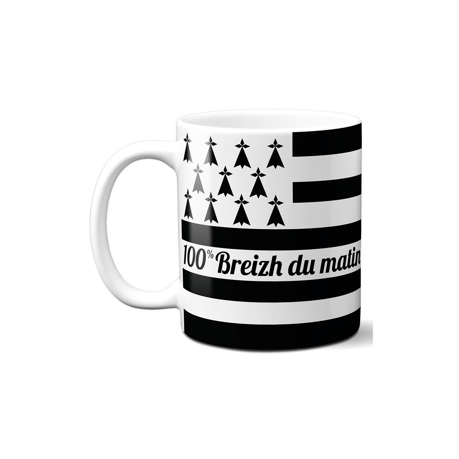 Mug 100% Breizh du matin - Tasse cadeau symbole Breton - 33 cL, Céramique - Imprimé en France