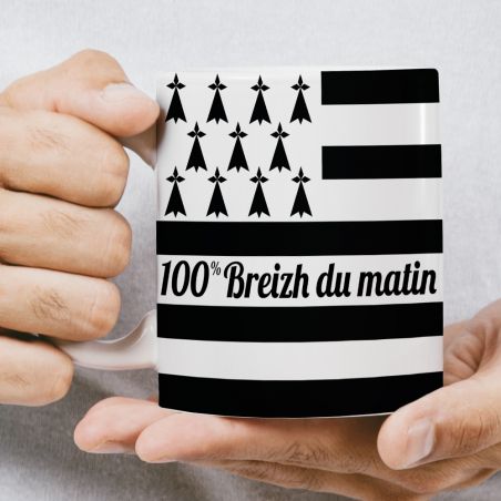 Mug en céramique blanc personnalisé avec Texte | Drapeau Breton