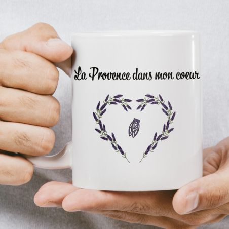 Mug 100% La Provence dans mon cœur - Tasse cadeau symbole Provençal - 33 cL, Céramique - Imprimé en France