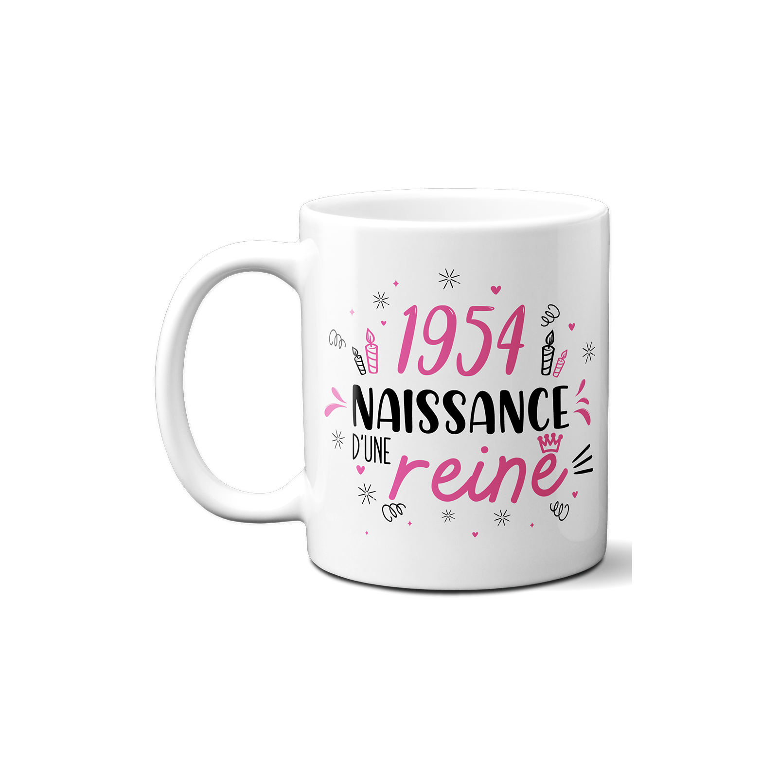 Mug anniversaire 1954 - Naissance d'une Reine - 33 cl, céramique - Imprimé en France