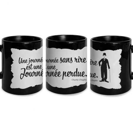 Mug citation Charlie Chaplin "Une journée sans rire est une journée de perdue" - 33 cl, céramique - Imprimé en France