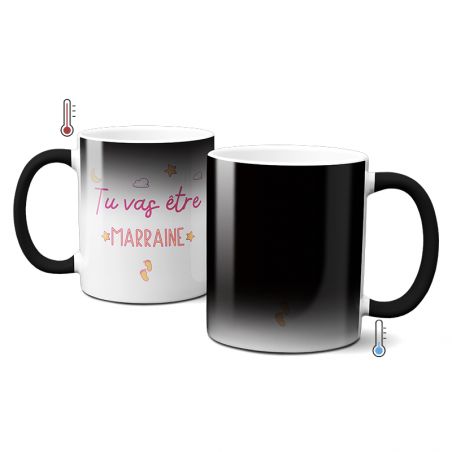 Mug Magique "tu vas être marraine" - 33 cl, céramique - Imprimé en France