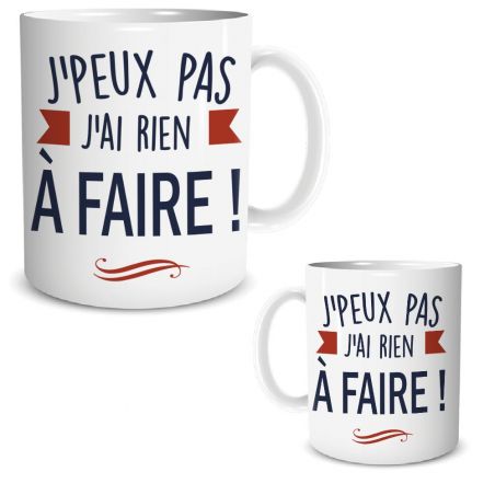 Mug humour Mug "J'peux pas ...j'ai rien a faire" - 33 cl, céramique - Imprimé en France