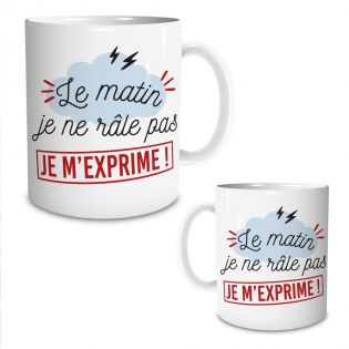 Mug humour "Le matin je ne râle pas, je m'exprime" - 33 cl, céramique - Imprimé en France