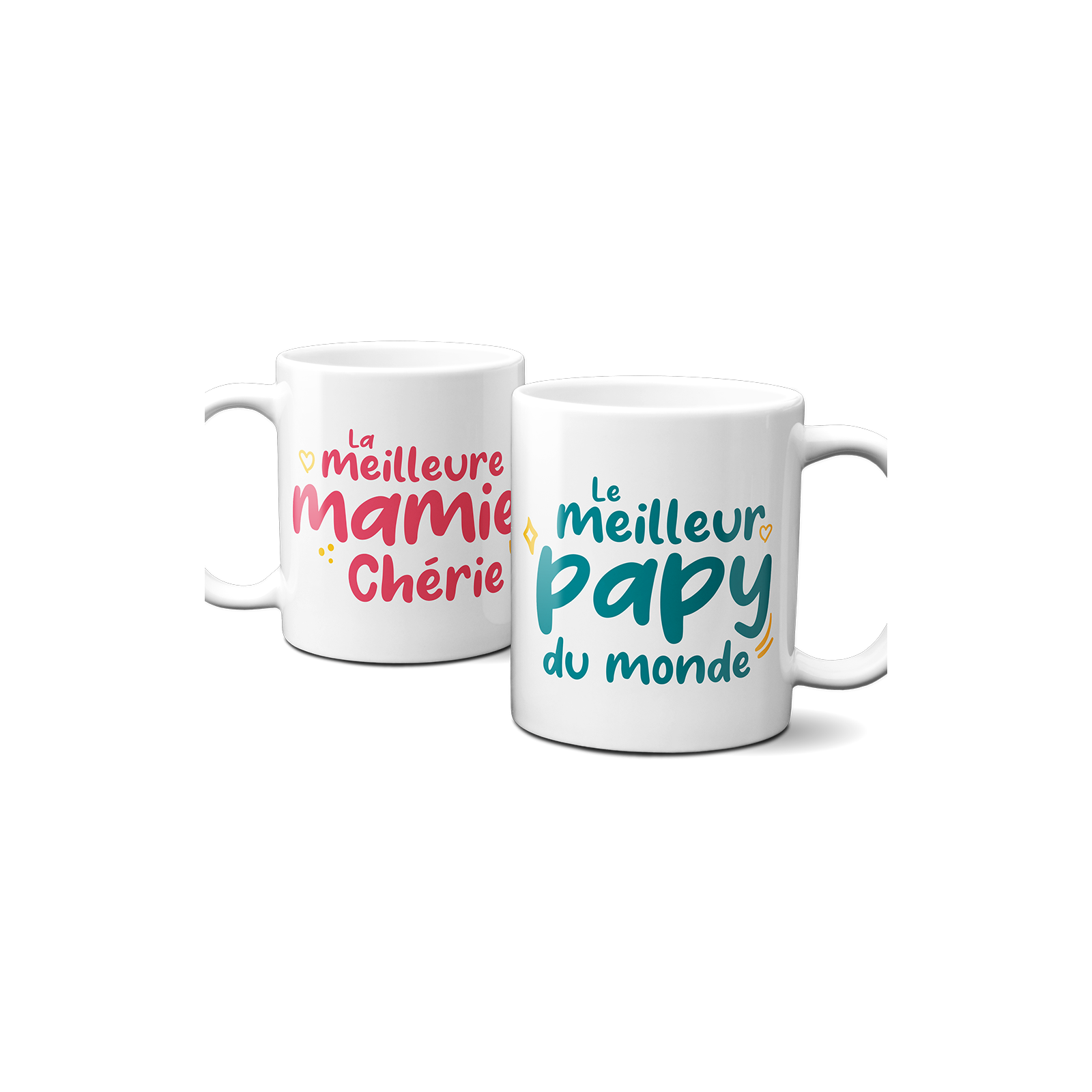 Lot de 2 mugs pour Papy et Mamie | Idée cadeau grands-parents | Céramique, 33 cL