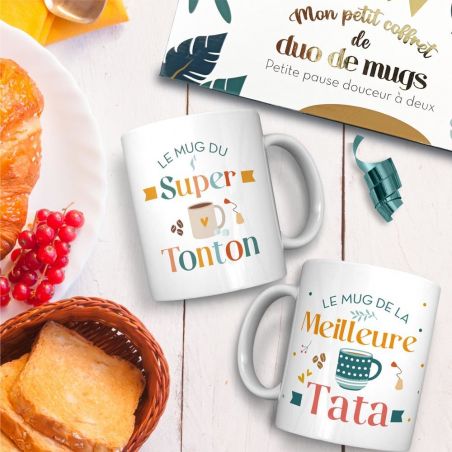 Coffret Duo Mugs en céramique Tonton et Tata, 33 cl