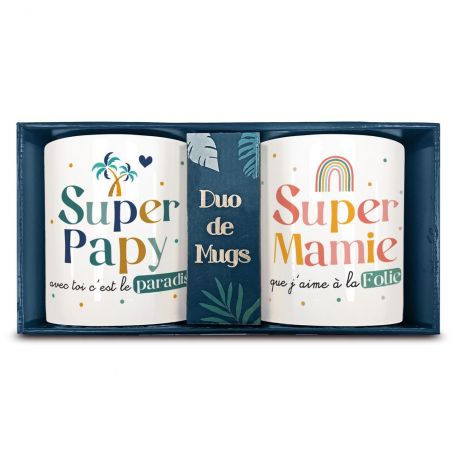 Coffret Duo Mugs en céramique Papy et Mamie, 33 cl