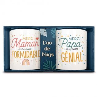 Coffret Duo Mugs en céramique Papa et Maman, 33 cl