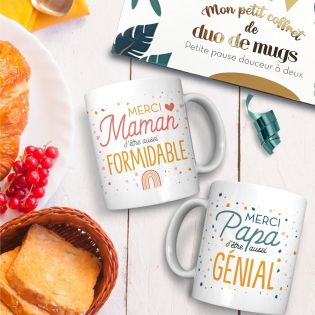 Coffret Duo Mugs en céramique Papa et Maman, 33 cl