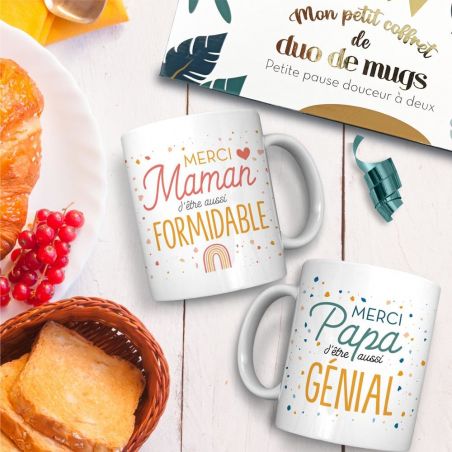 Coffret Duo Mugs en céramique Papa et Maman, 33 cl