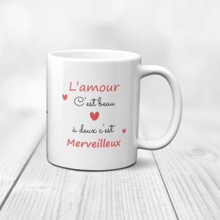 Mug en céramique L'amour c'est beau, A deux c'est merveilleux, 33 cl