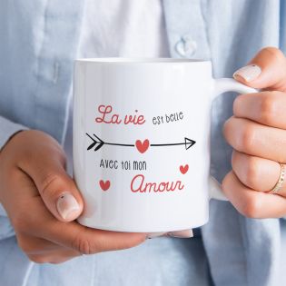 Mug en céramique La vie est belle avec toi mon amour, 33 cl