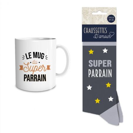 Coffret Mug Chaussettes Super Parrain