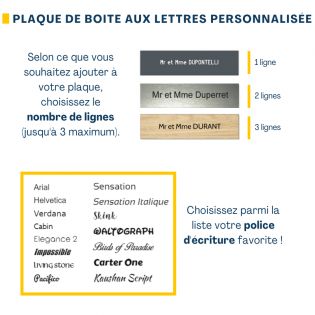 Plaque boite aux lettres personnalisable - Lot de 2 plaques : plaque nom + stop pub – Plaque boite aux lettres adhésive 100 x 25