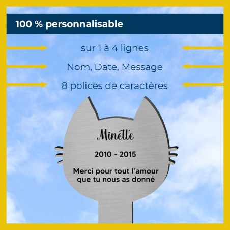 Plaque funéraire Silhouette personnalisée pour chien forme Tête de Chat