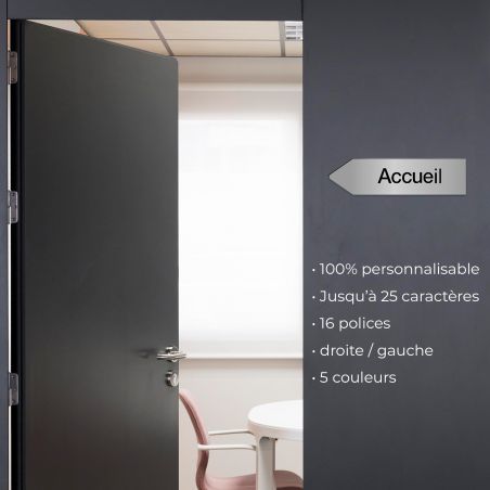 Panneau flèche directionnelle gauche personnalisable - Couleur argent brossé