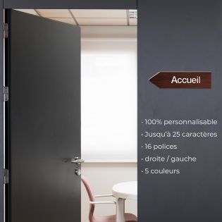 Panneau flèche directionnellegauche personnalisable - Couleur bois foncé