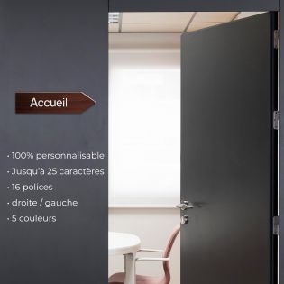 Panneau flèche directionnellegauche personnalisable - Couleur bois foncé