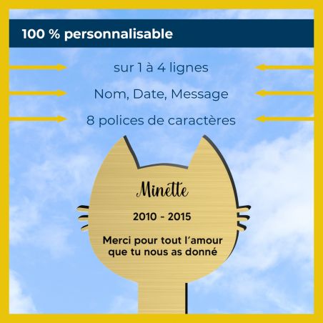 Plaque funéraire moderne personnalisée piquet | Forme Tête de Chat