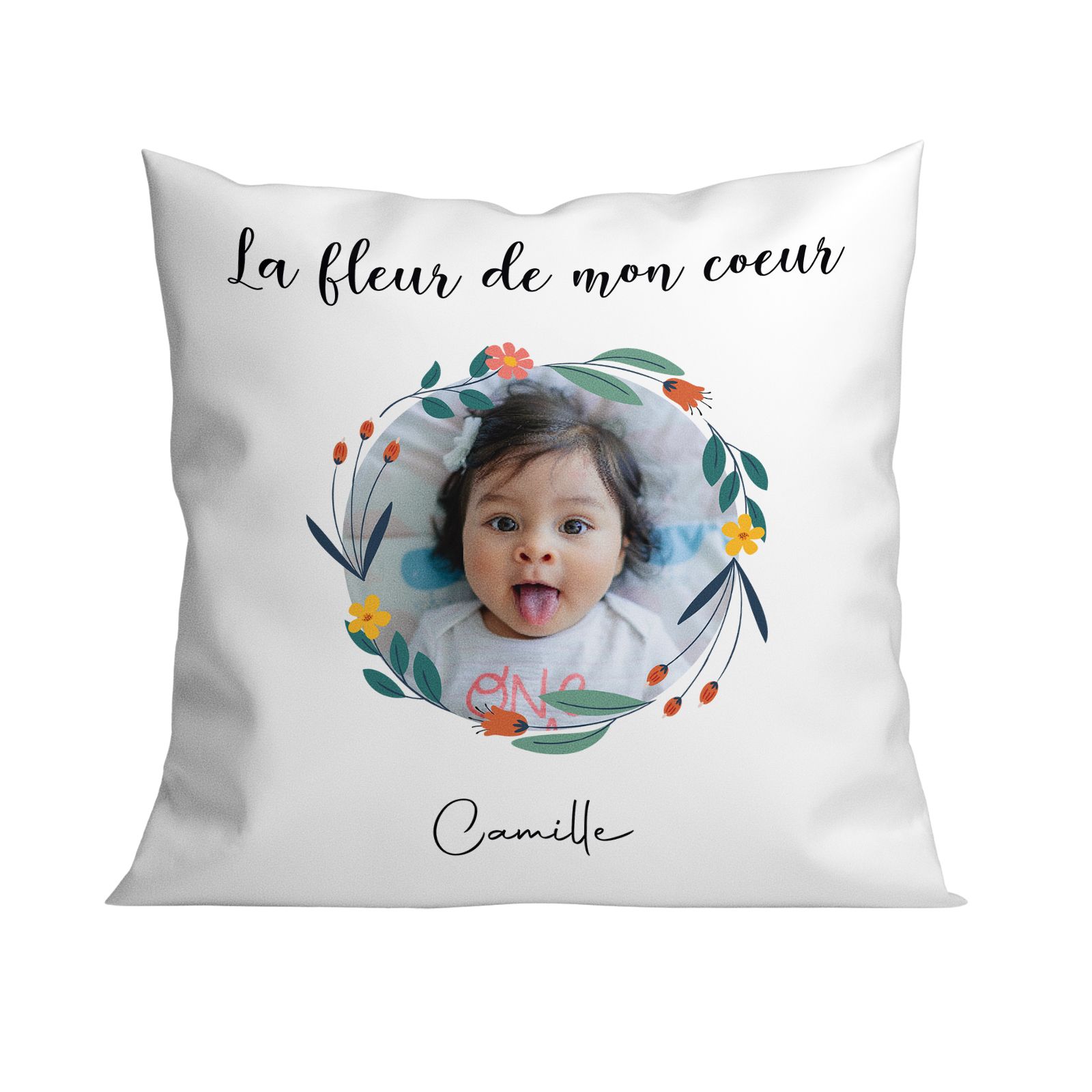 Square cushion + customizable filling with first names · The flower of my heart · Decorative mom’s birthday gift