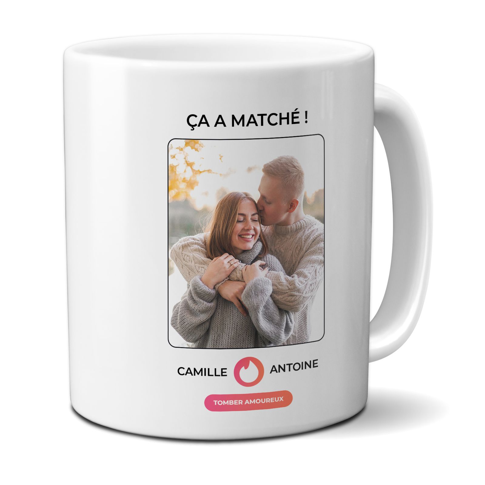 Mug Ça a matché personnalisable avec Photo et Prénom | Cadeau son/sa chéri(e) personnalisé Noël