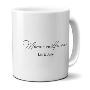 Mug en céramique blanc personnalisable "Mère-Veilleuse" · Cadeau anniversaire maman ou fête des mères