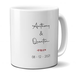 Mug en céramique blanc personnalisé · Dessin couple One Line LGBT Hommes