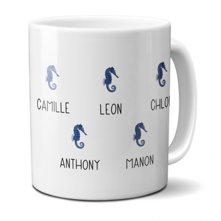 Mug en céramique blanc personnalisé avec prénoms petits-enfants · Papitaine · Cadeau papy