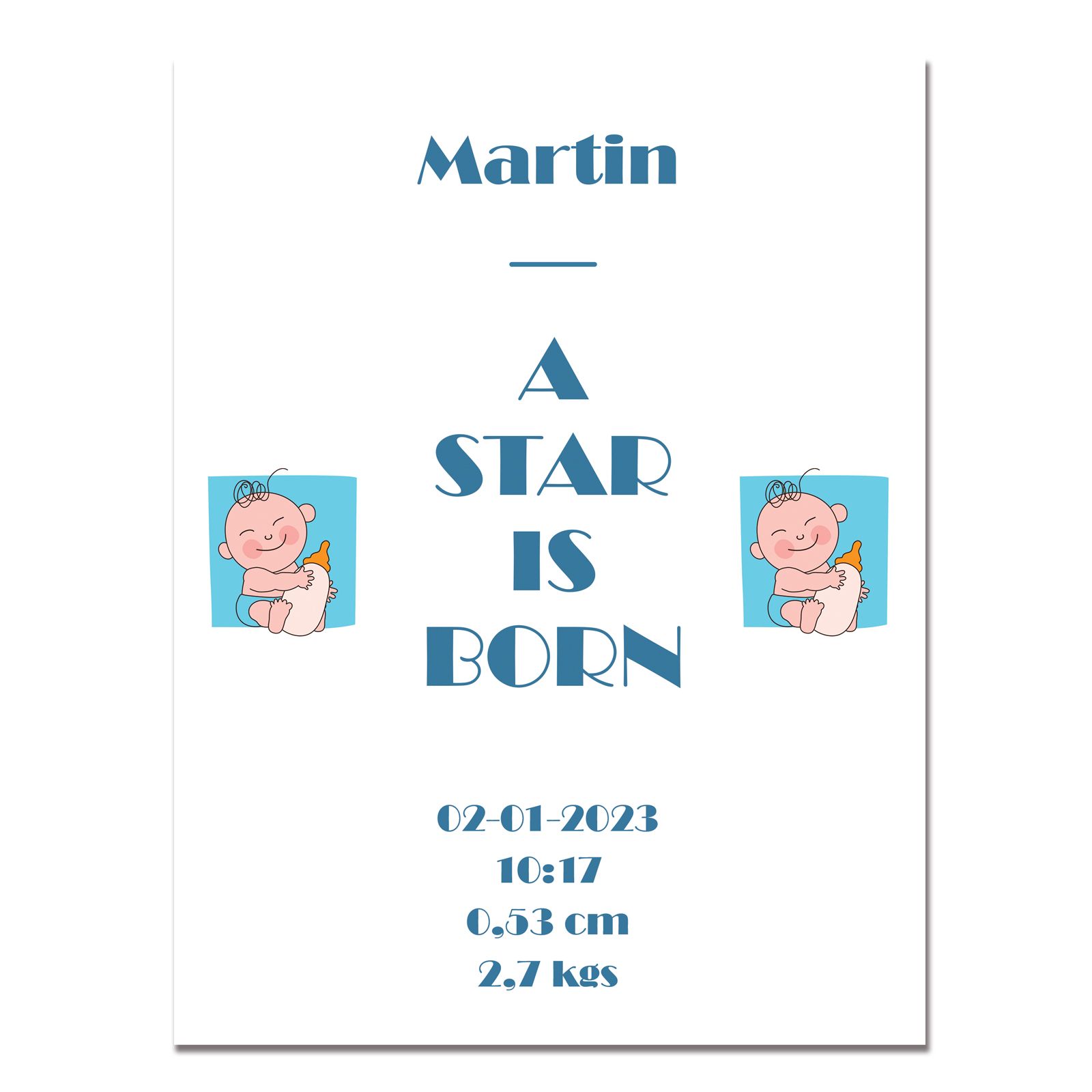 Personalized metal plaque · A star is born blue | 20 x 30 cm