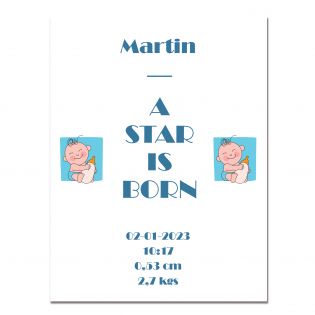 Personalized metal plaque · A star is born blue | 20 x 30 cm