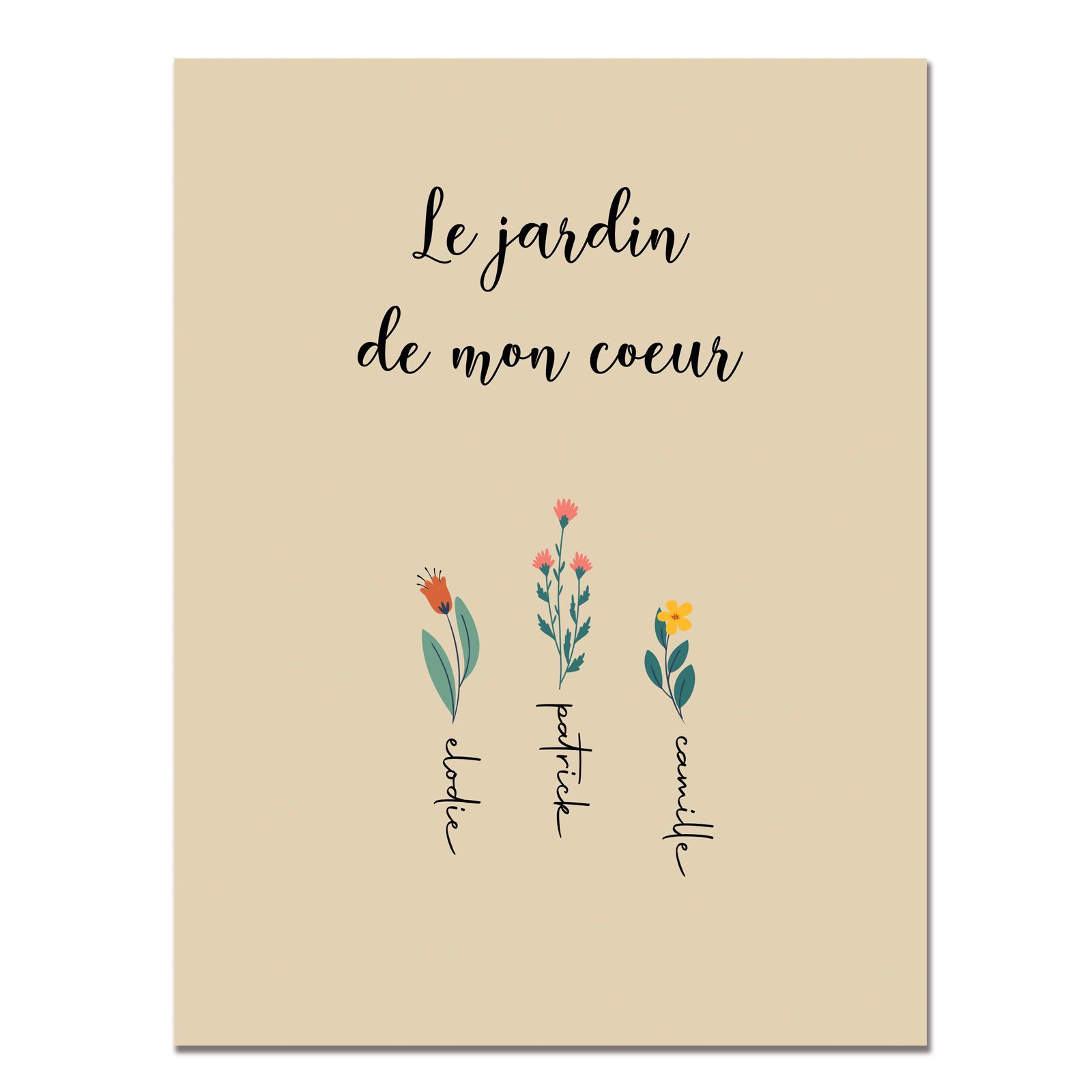 Plaque métallique personnalisée - Jardin de mon coeur avec prénoms - 15 x 20 cm