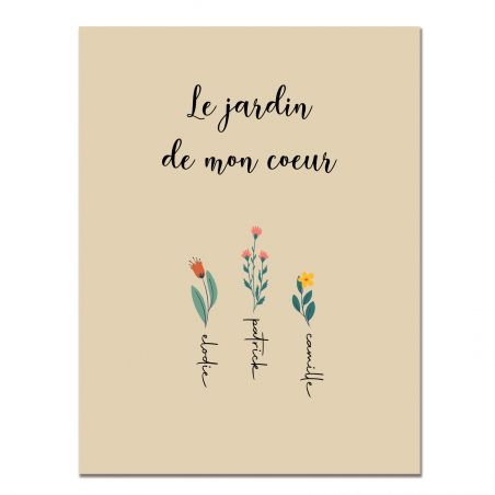 Plaque métallique personnalisée - Jardin de mon coeur avec prénoms - 15 x 20 cm