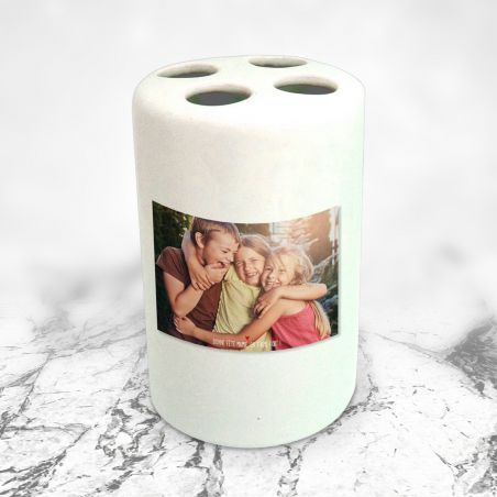 Customizable toothbrush holder with photo and text - Personalized decorative gift for the bathroom