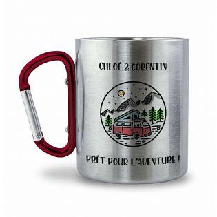 Double-walled stainless steel hiking mug with customizable carabiner · 20 cL