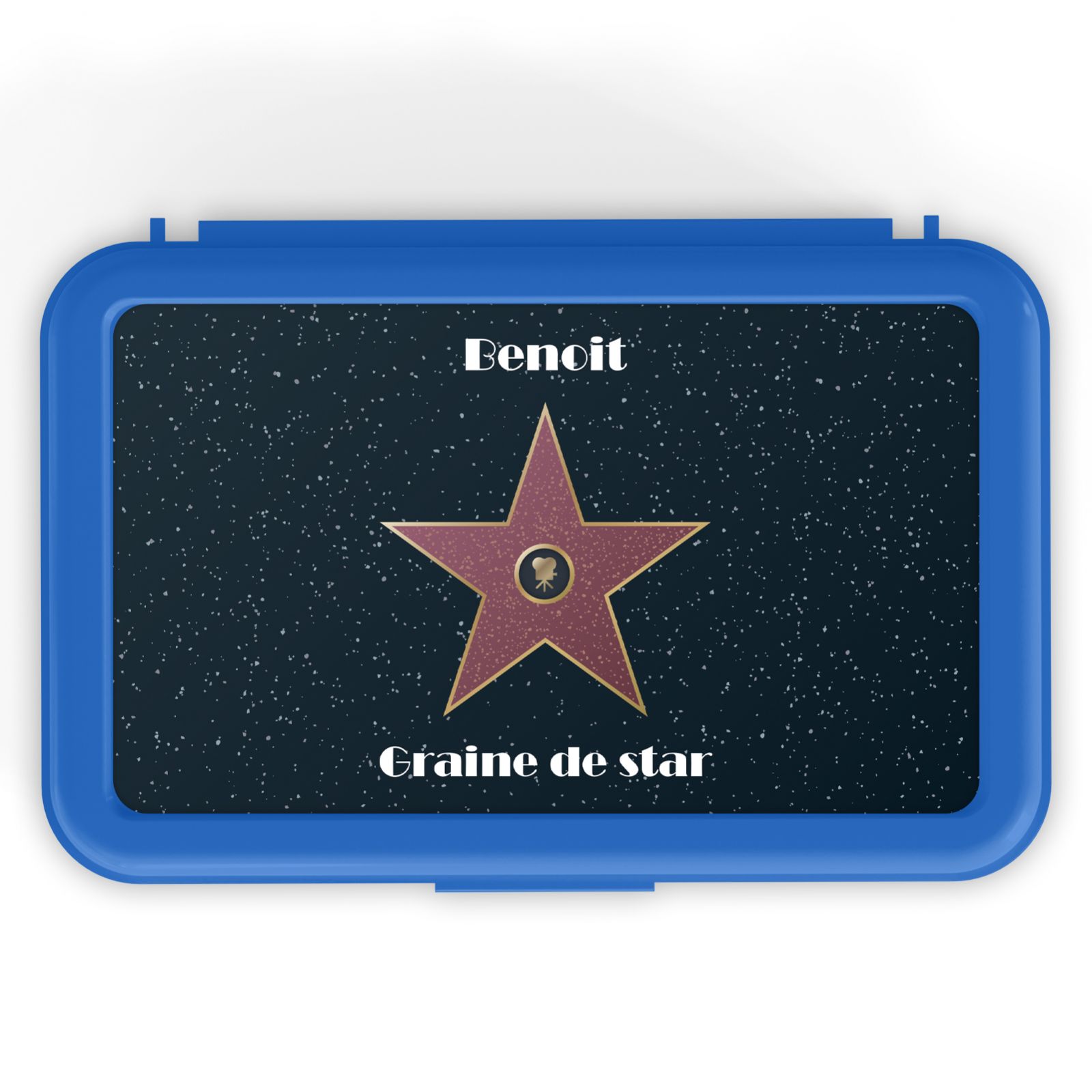 Boite à goûter garçon personnalisable avec Prénom · Modèle Étoile Walk of fame · Bleu