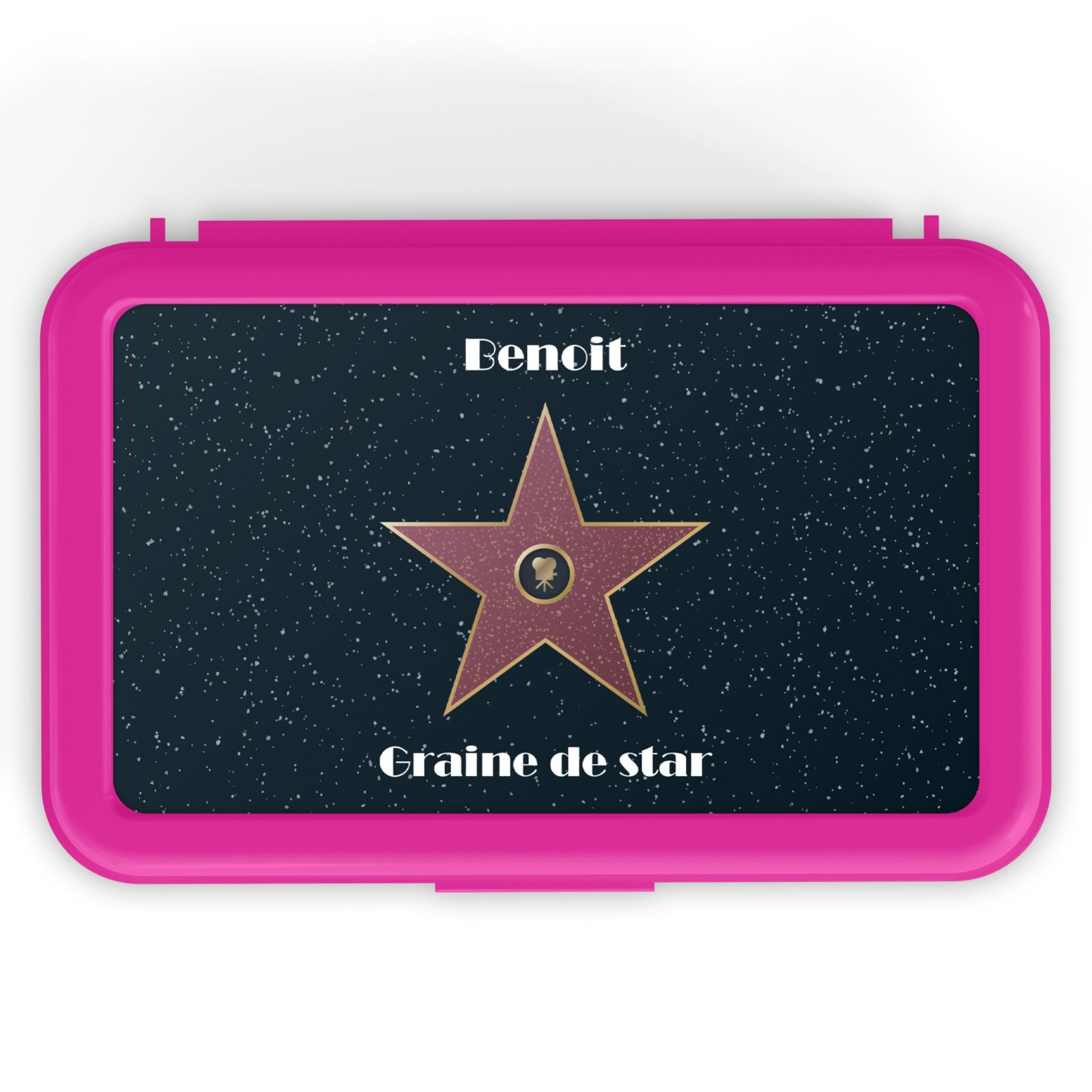 Boite à goûter fille personnalisable avec Prénom · Modèle Étoile Walk of fame · Rose