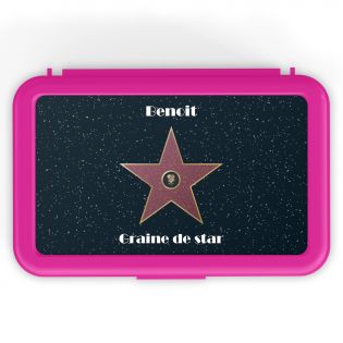 Boite à goûter fille personnalisable avec Prénom · Modèle Étoile Walk of fame · Rose