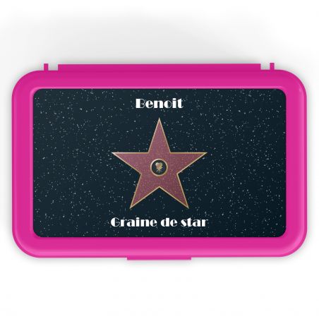 Boite à goûter fille personnalisable avec Prénom · Modèle Étoile Walk of fame · Rose