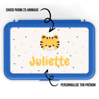 Personalizable children's snack box with first name and animal motif