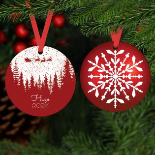 Décoration de Noël personnalisable avec un prénom - Cadeau Noël, décoration sapin de Noël en plexiglass - Modèle Forêt rouge