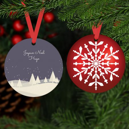 Décoration de Noël en plexiglass personnalisable avec un prénom pour décoration du sapin de Noël - Modèle Forêt violette