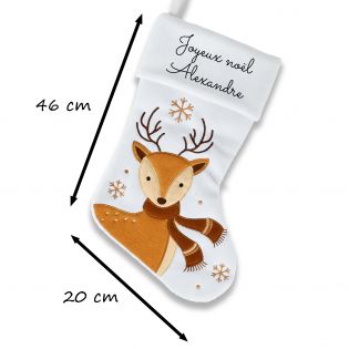 Chaussette - Botte de Noël blanche personnalisable à suspendre sur la cheminée - Renne 