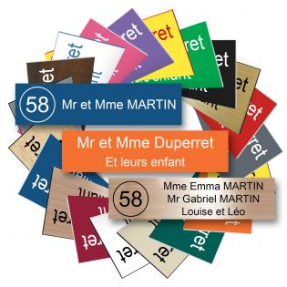 Plaque boite aux lettres NUMERO adhésive (100x25mm) grise lettres blanches - 1 ligne + Stickers STOP PUB offerts