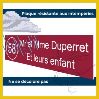 Plaque boite aux lettres NUMERO adhésive (100x25mm) Jaune lettres rouges - 1 ligne + Stickers STOP PUB offerts